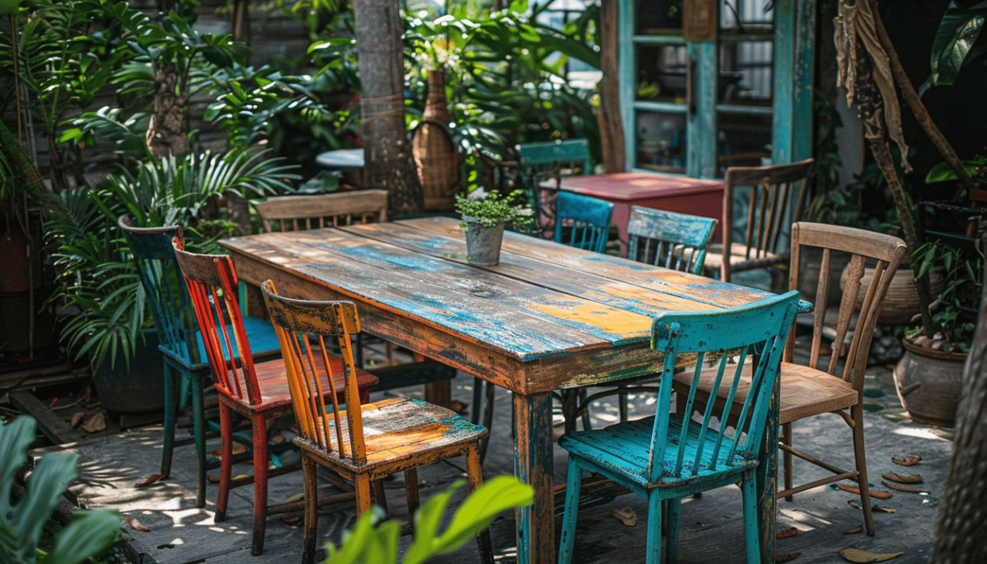 Intégration de mobilier upcyclé dans la décoration extérieure pour un espace unique et durable
