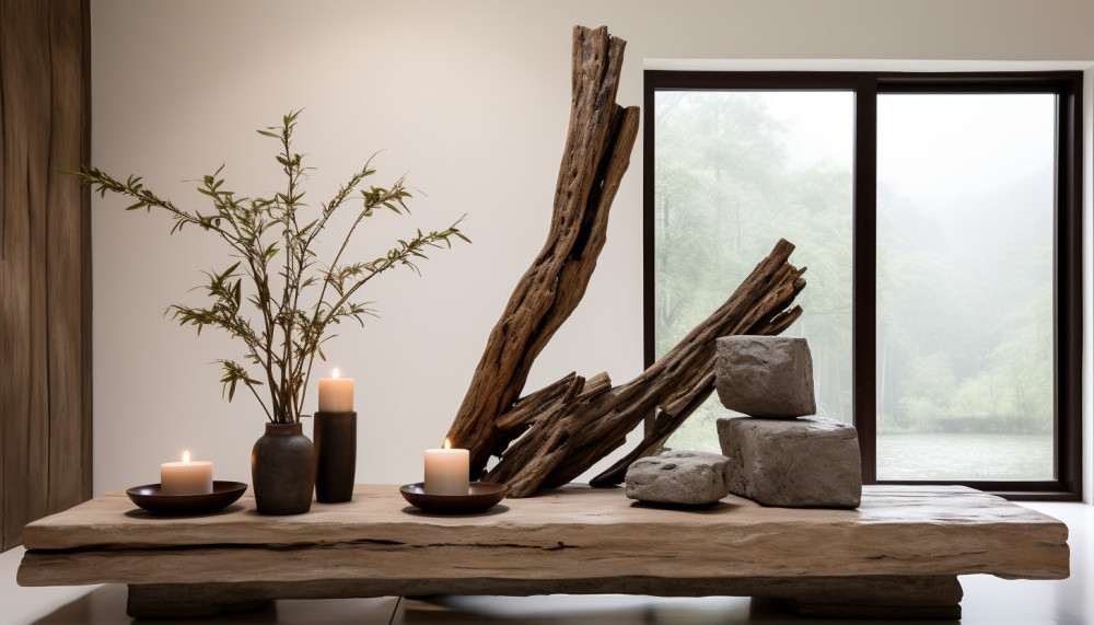 Mélange de matériaux naturels pour un intérieur zen